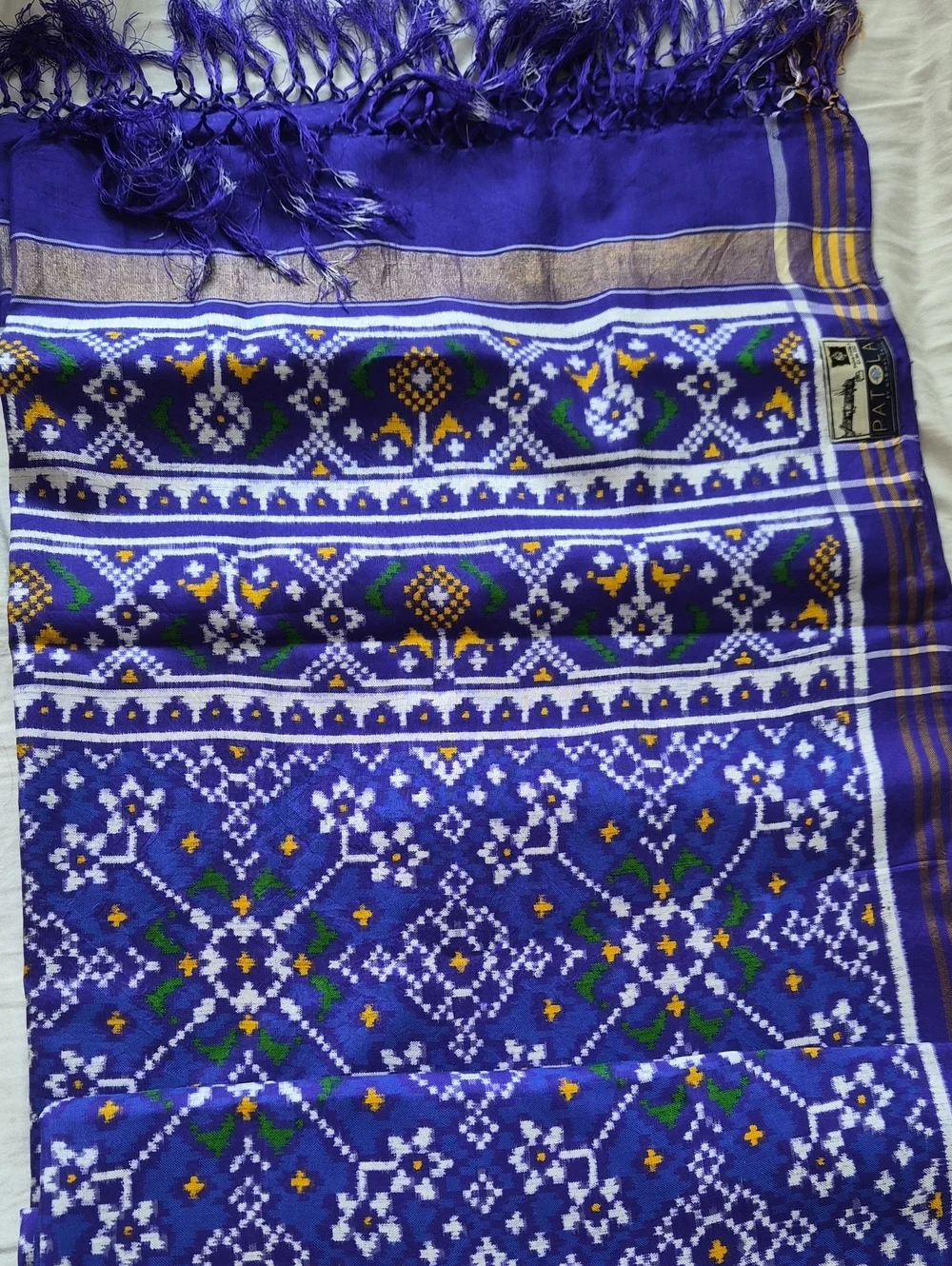 Double Ikat Patan Patola Museum Level Textile Blue Handwoven Scarf